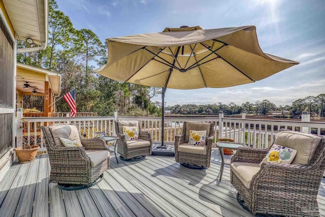 wooden deck featuring outdoor lounge area