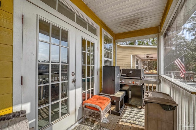 sunroom with wood ceiling