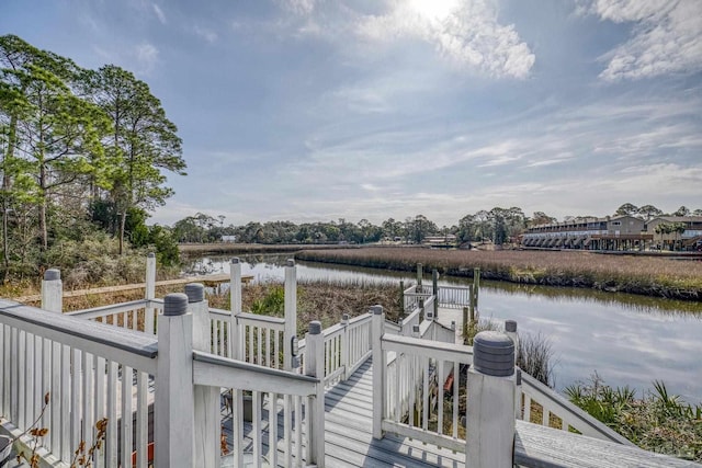 view of dock featuring a water view