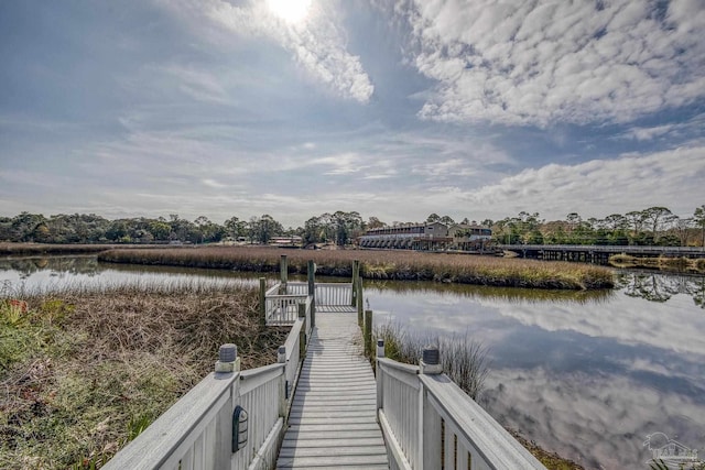 dock area featuring a water view