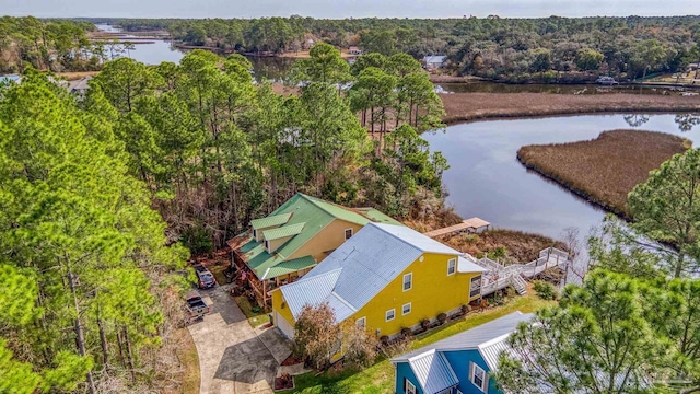 aerial view with a water view