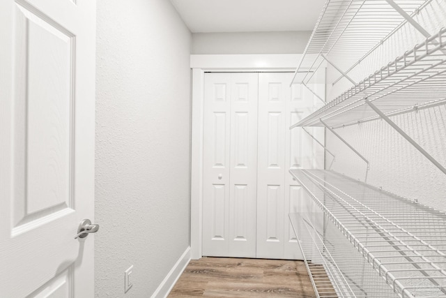 walk in closet featuring hardwood / wood-style flooring