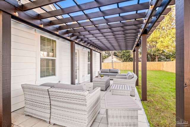 view of patio / terrace featuring a pergola and an outdoor living space