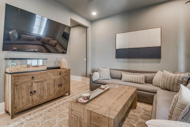 living room with light hardwood / wood-style flooring