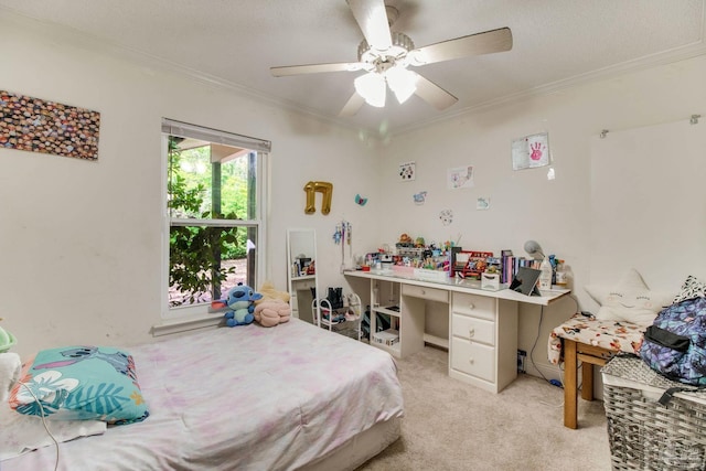 4551 Creighton Rd, Pensacola, FL 32504 - bedroom with ceiling fan, light carpet, and crown molding