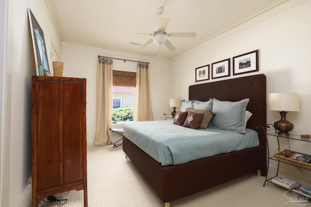 9 N Sunset Blvd, Gulf Breeze, FL 32561 - bedroom featuring light colored carpet, crown molding, and a ceiling fan