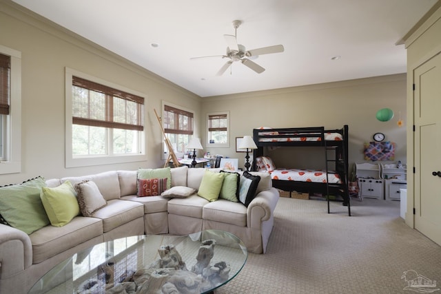 9 N Sunset Blvd, Gulf Breeze, FL 32561 - carpeted living area featuring plenty of natural light, ceiling fan, and ornamental molding