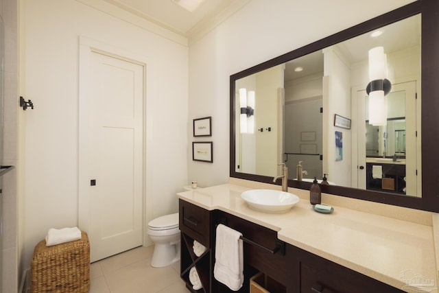 9 N Sunset Blvd, Gulf Breeze, FL 32561 - bathroom featuring vanity, crown molding, tile patterned flooring, and recessed lighting