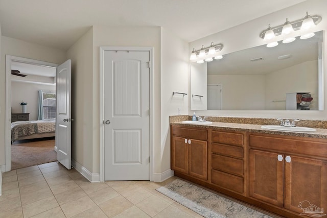 bathroom featuring tile patterned floors, visible vents, ensuite bathroom, and a sink