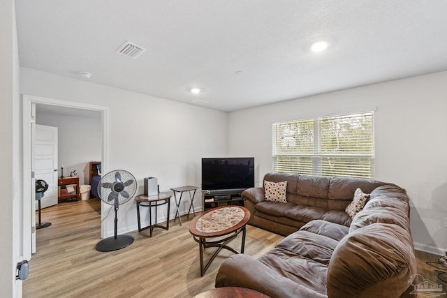 living room with light hardwood / wood-style floors