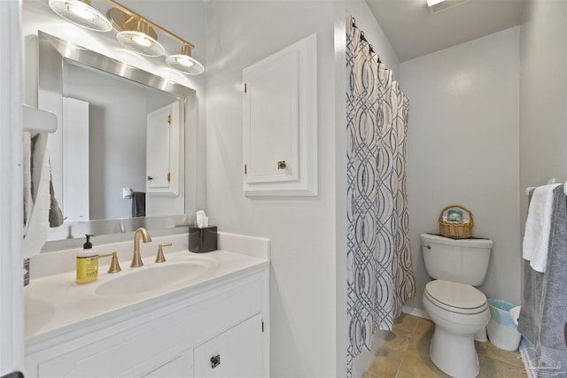 bathroom featuring toilet, tile patterned flooring, and vanity