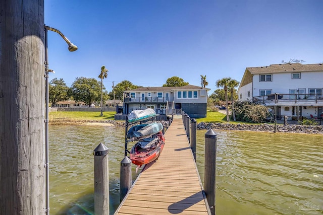 view of dock with a water view