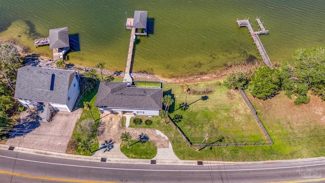 aerial view with a water view