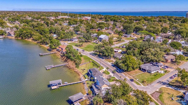 aerial view featuring a water view and a residential view