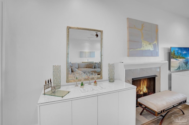 interior space featuring a high end fireplace