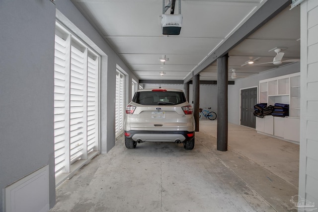 garage with a garage door opener