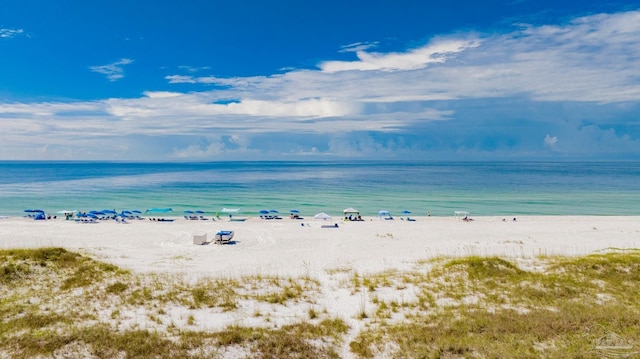 property view of water featuring a beach view