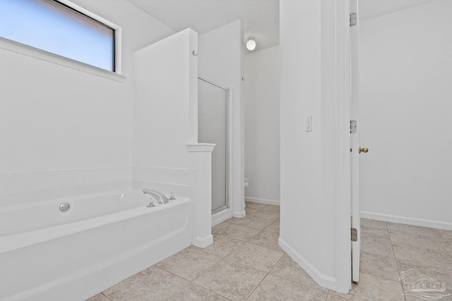 bathroom with plus walk in shower and tile patterned floors