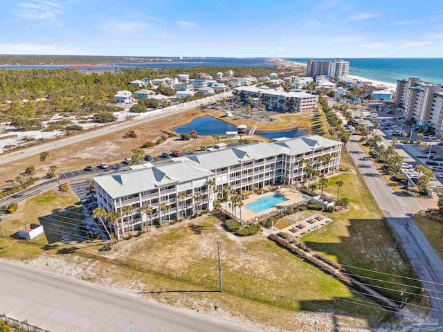 drone / aerial view featuring a water view