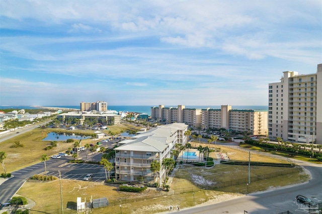 drone / aerial view featuring a water view