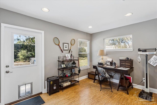 office area featuring light hardwood / wood-style flooring