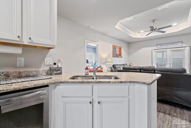 5323 Red Shoulder Rd, Pace, FL 32571 - kitchen with a sink, open floor plan, stainless steel dishwasher, white cabinetry, and ceiling fan