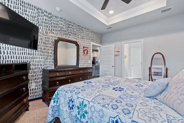 5323 Red Shoulder Rd, Pace, FL 32571 - bedroom featuring ornamental molding, a tray ceiling, ceiling fan, and recessed lighting