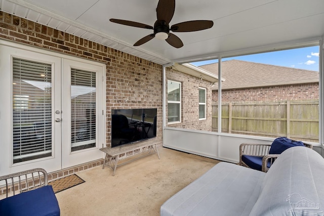 5323 Red Shoulder Rd, Pace, FL 32571 - sunroom featuring french doors and ceiling fan