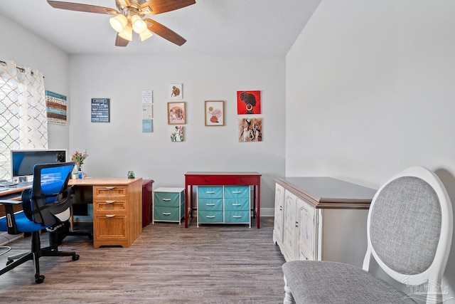 5323 Red Shoulder Rd, Pace, FL 32571 - office area with wood finished floors and ceiling fan