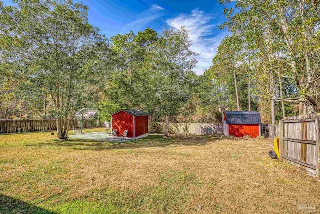 view of yard with a storage shed