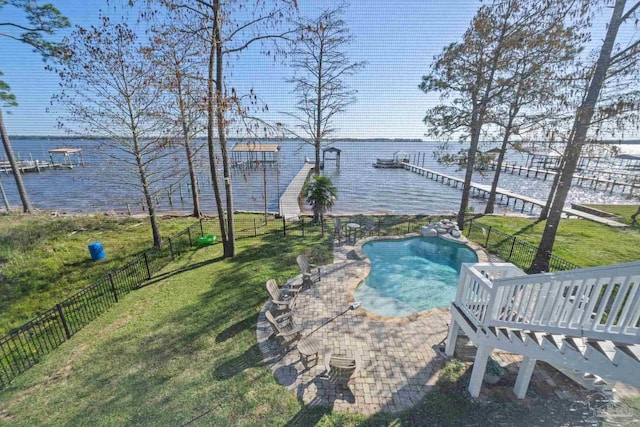 35868 Boykin Blvd, Lillian, AL 36549 - view of yard featuring a fenced in pool, a water view, and fence