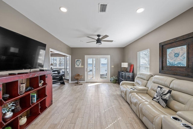 35868 Boykin Blvd, Lillian, AL 36549 - living area with ceiling fan, light wood-style flooring, recessed lighting, visible vents, and baseboards
