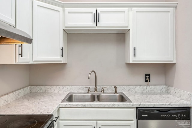 kitchen with white cabinets, sink, and stainless steel dishwasher