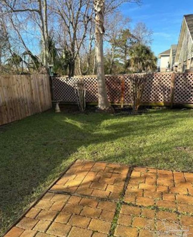 view of yard with a patio area and a fenced backyard