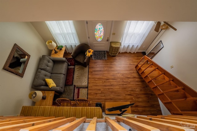 living room featuring dark wood-style floors