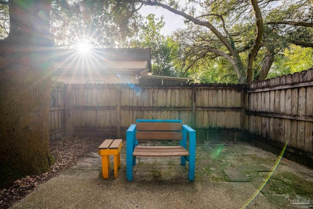 view of jungle gym featuring a fenced backyard