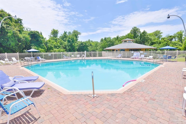 view of swimming pool with a patio