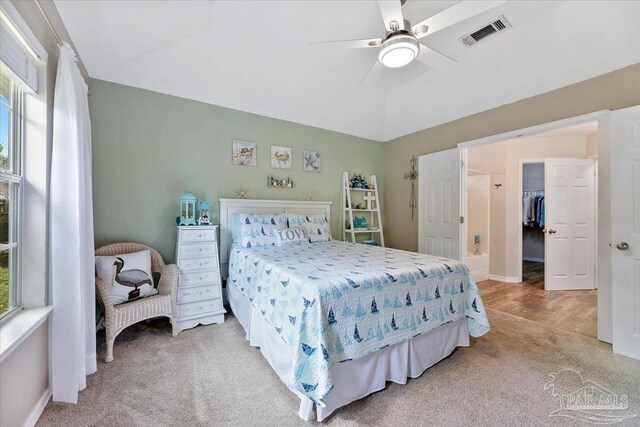 bedroom with hardwood / wood-style floors and ceiling fan