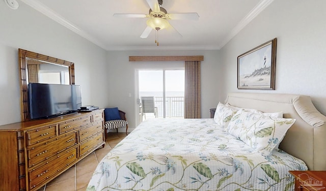 931 W Beach Blvd Unit 501, Gulf Shores, AL 36542 - bedroom featuring access to outside, light tile patterned flooring, crown molding, and ceiling fan