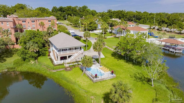 aerial view with a water view
