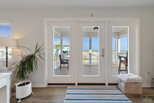 doorway to outside featuring dark hardwood / wood-style flooring and a wealth of natural light