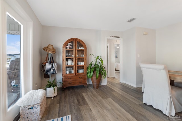 living area featuring hardwood / wood-style flooring