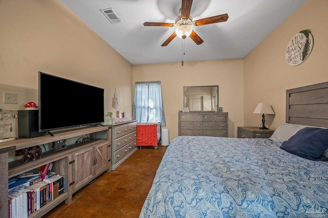 bedroom featuring a ceiling fan and visible vents