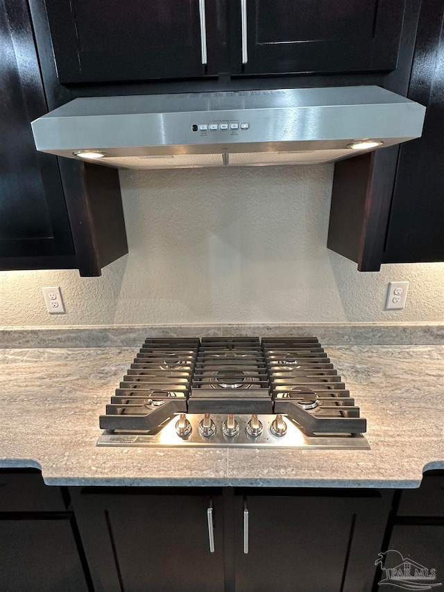 interior details featuring stainless steel gas stovetop and exhaust hood