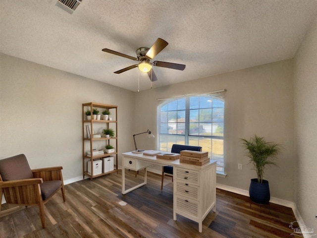 8037 Nalo Creek Loop, Pensacola, FL 32514 - office area with dark wood-type flooring, ceiling fan, and a textured ceiling