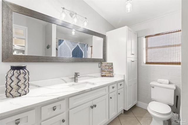 bathroom featuring tile patterned floors, vanity, toilet, and a wealth of natural light