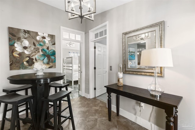 interior space with an inviting chandelier