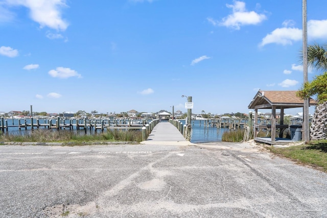 dock area with a water view