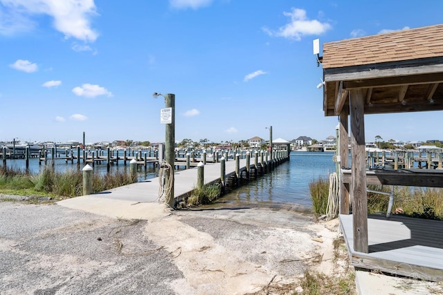 dock area featuring a water view