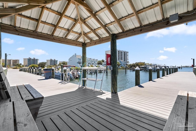 view of dock with a water view